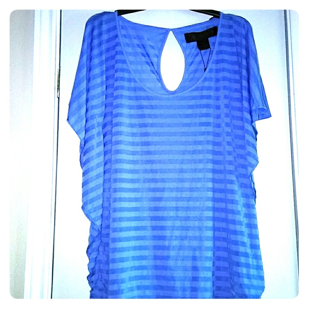 NEW KARDASHIAN Blue Striped Short Sleeve Shirt Top Lady's Medium